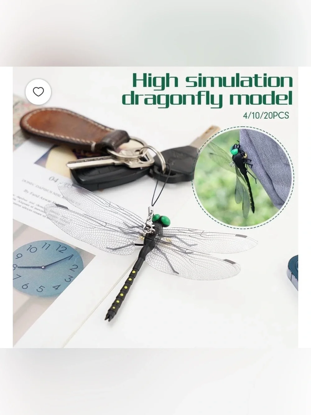 QENASHAING 4 Pack Realistic Dragonfly Hat Clips Bug Repellent Decorations